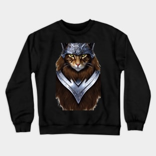 Viking Cat Portrait in Armour Crewneck Sweatshirt